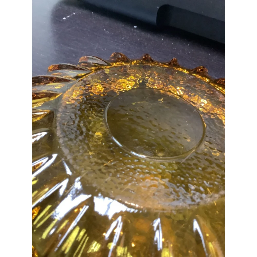 Sunburst Vintage Ashtray Large Heavy Amber Glass 7” MCM Tobacciana Cigar Pipe